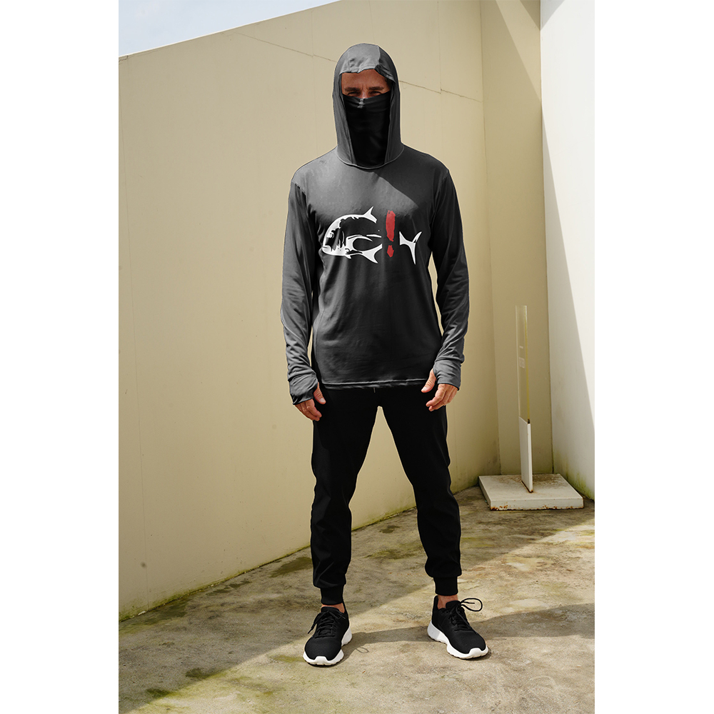 Men Fish Print Fishing Hoodie  - Fishing Mask Sun Protection 评论和价格